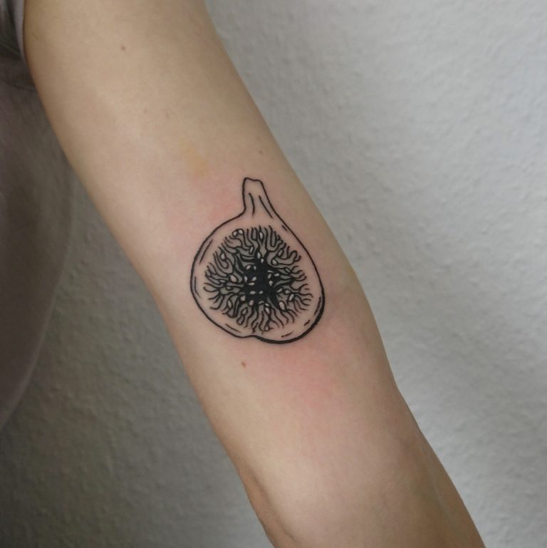 Botanical tattoo of fig, black