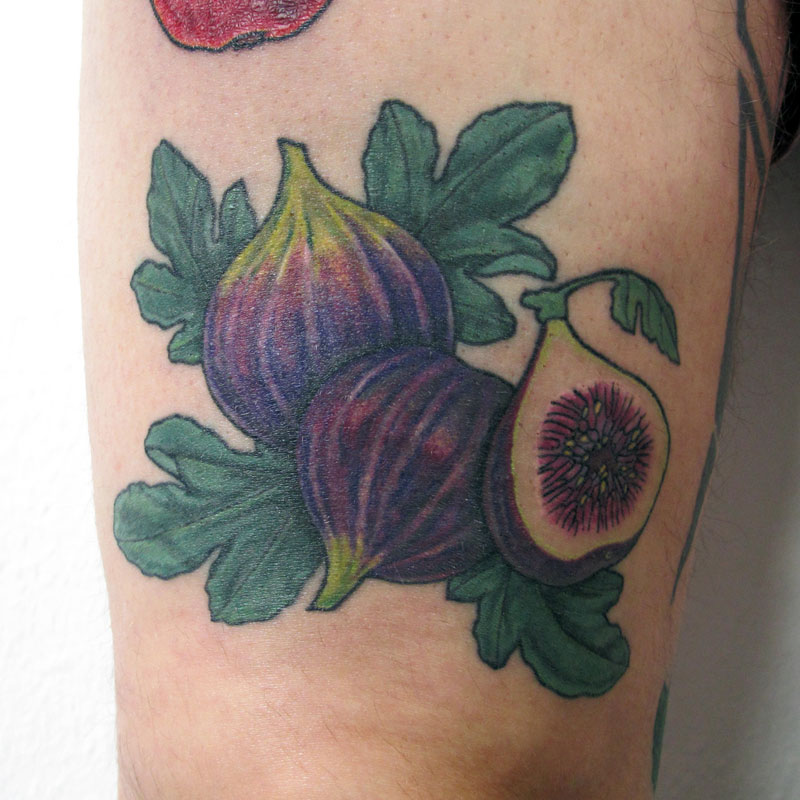 colorful fig tattoo, botanical tattoo